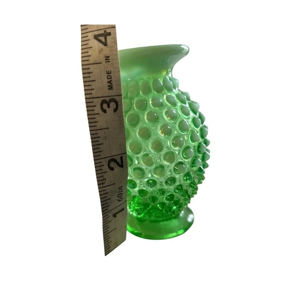 Vintage Fenton Art Glass Green Opalescent Hobnail Glass Uranium Vase #14